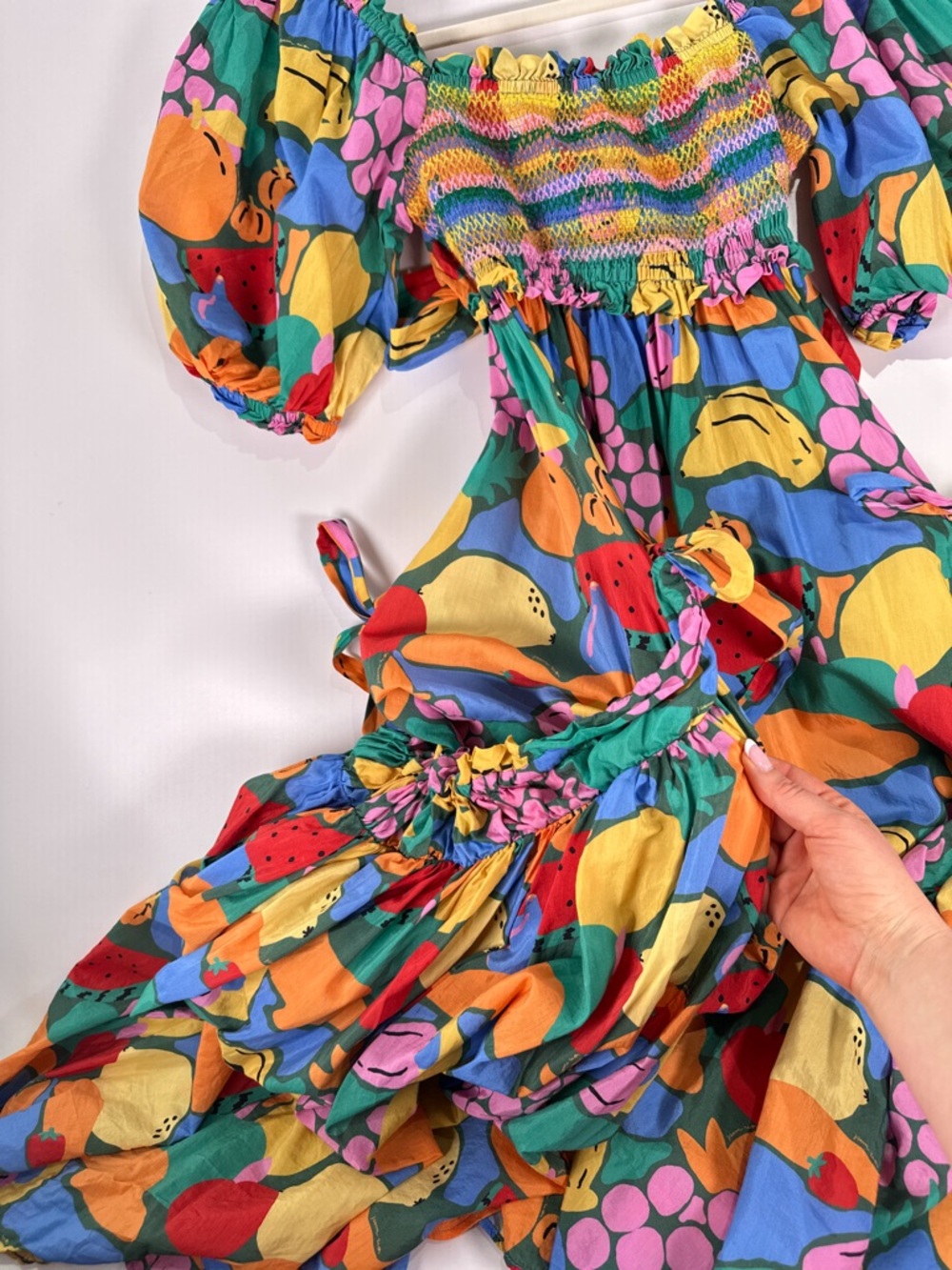 Farm Rio Fruit Print Smocked Cutout Maxi Dress M Multi - Picture 6 of 10